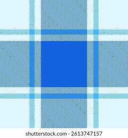 Iconic plaid check vector, premium pattern texture fabric. Panel seamless background textile tartan in light and royal azure colors palette.