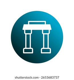 Design icônico da estrutura do portal sobre fundo de círculo gradiente vibrante oferecendo conceito de gateway simbólico, ilustração limpa