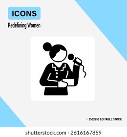 Iconic Presentation Silhouette: A bold, minimalist silhouette of a woman confidently presenting, captured in a vector-style design that conveys leadership and communication
