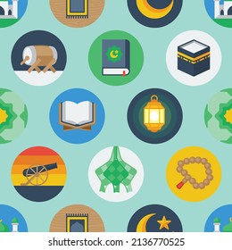 Iconic Ramadan Iconic Patterns. Ramadan Kareem icons set of Arabian.Seamless pattern.