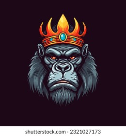 An iconic and recognizable gorilla wearing a crown vector clip art illustration, symbolizing power and leadership, suitable for sports teams, organization logos, and inspirational designs