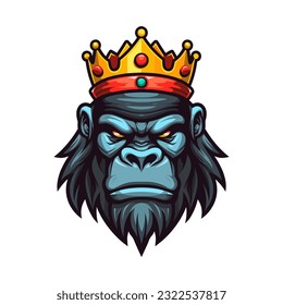 An iconic and recognizable gorilla wearing a crown vector clip art illustration, symbolizing power and leadership, suitable for sports teams, organization logos, and inspirational designs