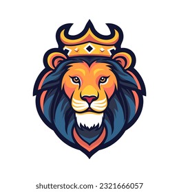 An iconic and recognizable lion wearing a crown mascot logo vector clip art illustration, symbolizing courage and determination suitable for school mascots, sports teams, and competitive organizations