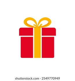 Iconic red gift box with modern flat style. Gifts and presents for holiday celebration and special sales offer. christmas gift box with ribbon