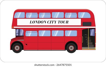 Icônico ônibus urbano de dois andares em Londres. Ilustração de vetor plana, sem fundo. Ideal para turismo, materiais de viagem, cartazes e infográficos.
