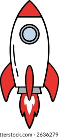 Iconic Red and White Rocket Blasting Off
