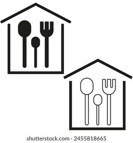 Representación icónica de cubertería y comedor. Símbolos de cocina o restaurante simplificados. Perfecto para la marca de servicio de alimentos. Ilustración vectorial. EPS 10.