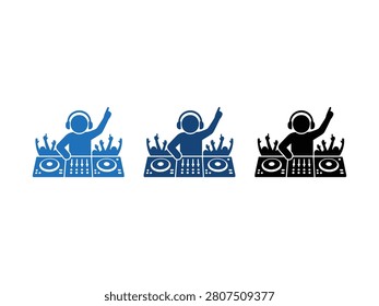Iconic representation of a disc jockey performing with audio equipment and wearing headphones