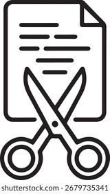 Iconic representation of document editing, deletion, or cutting with scissors on a white background.