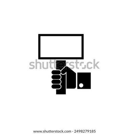 Iconic representation of a hand holding a protest sign in a vector format.