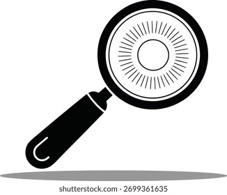 An iconic representation of a magnifying glass, symbolizing search, analysis, and discovery. The lens reveals a detailed radial pattern, suggesting a close examination of intricate elements and inform