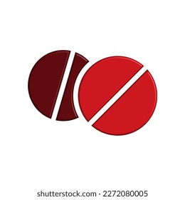 An iconic representation of medication or dietary supplements, typically portrayed as a small circular shape with a distinctive color and design