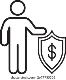 Iconic representation of a person protecting a shield with a dollar sign, symbolizing financial security and protection.