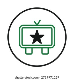 An iconic representation of retro television technology, showcasing a vibrant green outline surrounding a black star emblem. This circular emblem symbolizes entertainment and media, making it ideal
