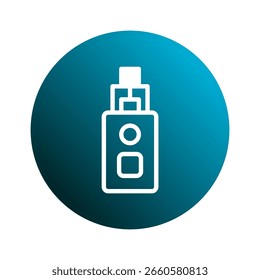 Representação icônica do dispositivo de vaporização sobre fundo de círculo azul gradiente promovendo programas de conscientização e cessação de vaporização