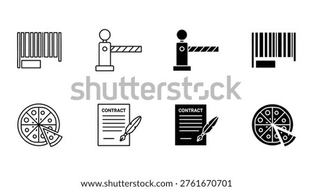 Iconic representations of barriers, contracts, and inventory management symbols