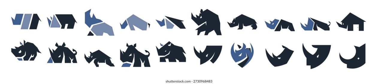 icônico conjunto de elementos de logotipo de rinocerontes