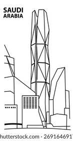 Arte icónico de la línea de la torre del distrito financiero de Riad, arquitectura moderna del horizonte de Arabia Saudita