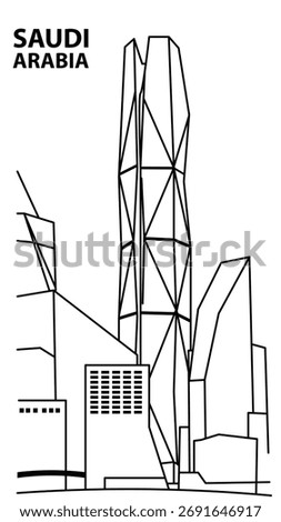 Iconic Riyadh Financial District Tower Line Art, Modern Architecture of Saudi Arabia Skyline