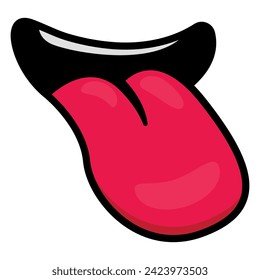 Iconic rolling tongue graphic, red and black, isolated on a white background.