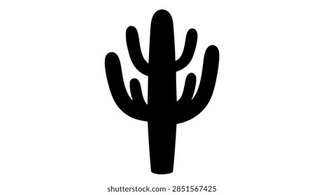 Iconic saguaro cactus solid black silhouette icon isolated on white for southwest desert design