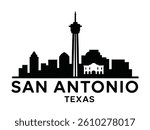 Iconic San Antonio skyline featuring key buildings and landmarks, ideal for city pride, tourism, or branding projects showcasing Texas