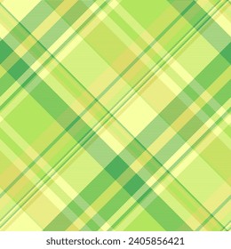Iconic seamless fabric vector, thin plaid pattern background. Olive check texture tartan textile in green and lime colors.