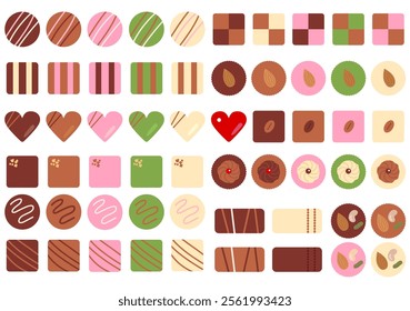 Iconic set of colorful chocolate bites