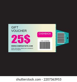 Iconic set of coupon promotion sale for website, internet ads, social media or coupon. Cashback coupon discount 25$. Coupon discount with vector illustration