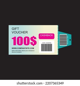 Iconic set of coupon promotion sale for website, internet ads, social media or coupon. Cashback coupon discount 100$. Coupon discount with vector illustration