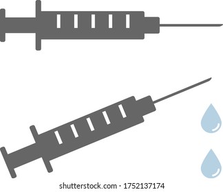 An iconic set of syringes with drops of medicine dripping from them