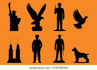 Ikonische Silhouetten auf orangefarbener Freiheitsstatue