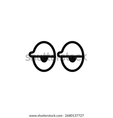 Iconic, simple black graphic eyes looking drowsy and sleepy against a clean white background, ideal for expressing tiredness in digital content and visual communications.