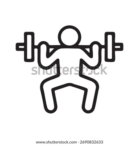 Iconic simple line art depicting a person performing a barbell squat exercise