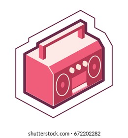 Iconic simple portable boom box sound system graphic with an outline.
