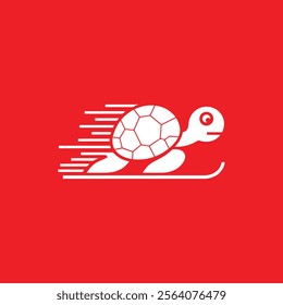 Iconic Skiing Turtle Logo with Clean White Design on Red Background, Turtle logo, Icon, Vector Turtle Skiing, Turtle Running 