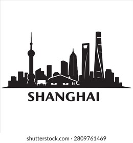 Iconic skyline silhouette of shanghai with notable landmarks