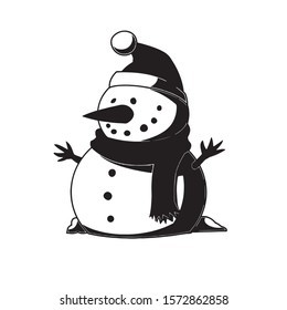 Iconic snowman wearing santa costume in vector graphic