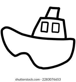 Iconic style line drawing ship looking sideways  White areas are transparent 