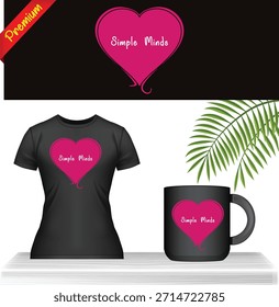 Gráfico icónico del Vector del logotipo del corazón estilizado en la camiseta negra y la taza de café. Banda de música de Rock retro de los años 80 inspirada en la impresión de símbolos minimalistas. Arte de Mercancía y ropa monocromática audaz.