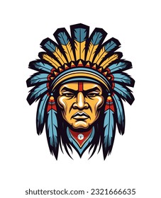 An iconic and symbolic Native American Indian head vector clip art illustration, representing resilience and spirituality, suitable for logo designs, music album covers, and Native advocacy campaigns