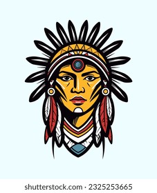 An iconic and symbolic Native American Indian girl head vector clip art illustration, representing the resilience and spirit of indigenous girls, suitable for empowerment campaigns and educational res