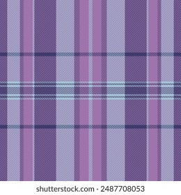 Iconic tartan textile background, long vector plaid check. Overlayed pattern fabric texture seamless in purple and light colors palette.