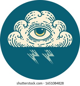 iconic tattoo style image of an all seeing eye cloud