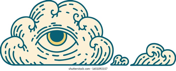 iconic tattoo style image of an all seeing eye cloud