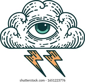 iconic tattoo style image of an all seeing eye cloud