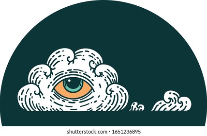 iconic tattoo style image of an all seeing eye cloud