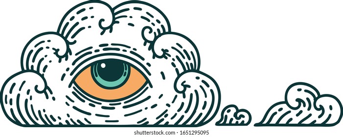 iconic tattoo style image of an all seeing eye cloud
