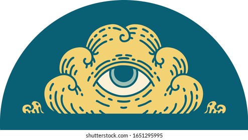iconic tattoo style image of an all seeing eye cloud