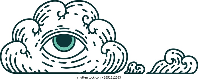 iconic tattoo style image of an all seeing eye cloud